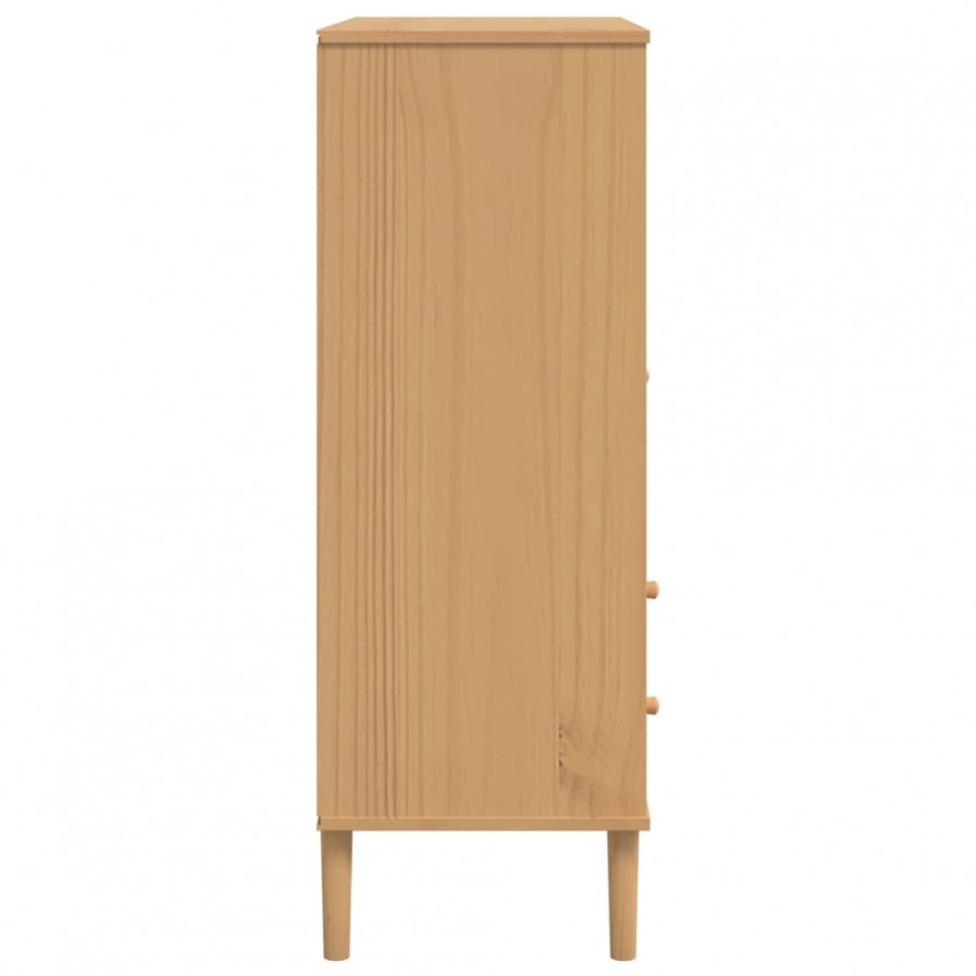 Buffet SENJA aspect rotin marron 90x40x112cm bois massif de pin
