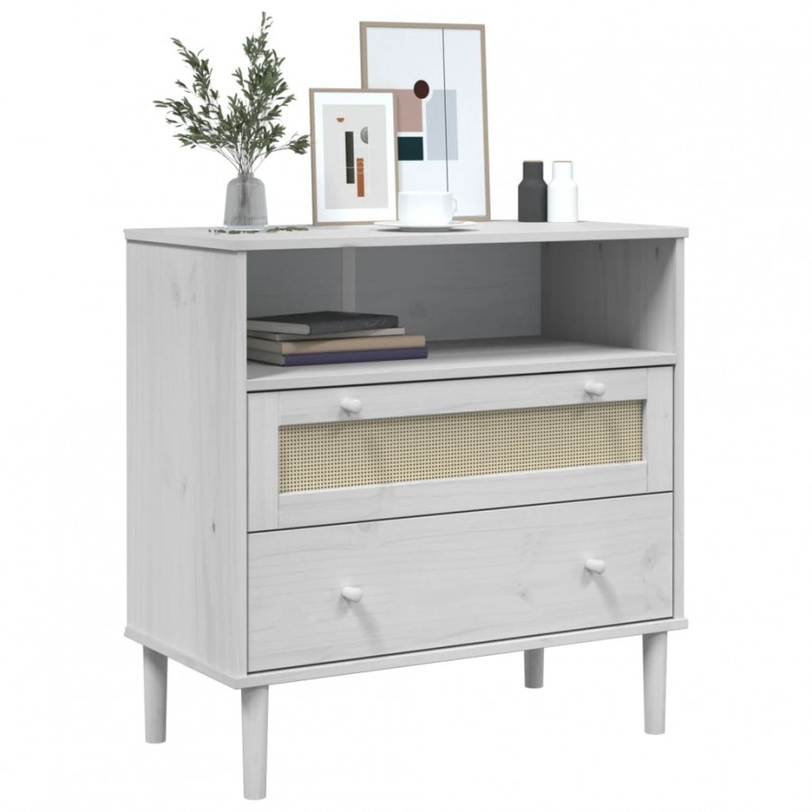 Buffet SENJA aspect rotin blanc 80x40x80 cm bois massif de pin