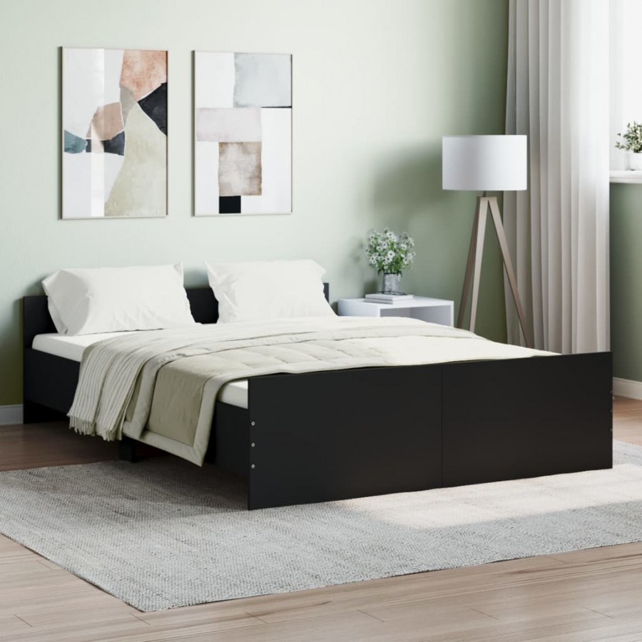 Cadre de lit avec tête de lit/pied de lit noir 135x190 cm