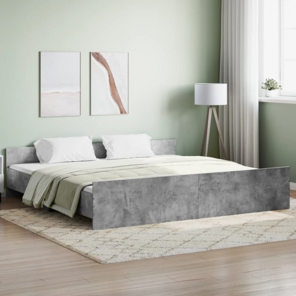 Cadre de lit tête de lit et pied de lit gris béton 180x200 cm