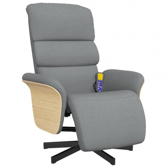 Fauteuil inclinable de massage et repose-pieds gris clair tissu