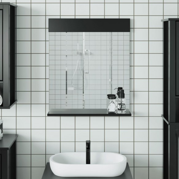 Miroir de salle de bain avec étagère BERG noir bois massif