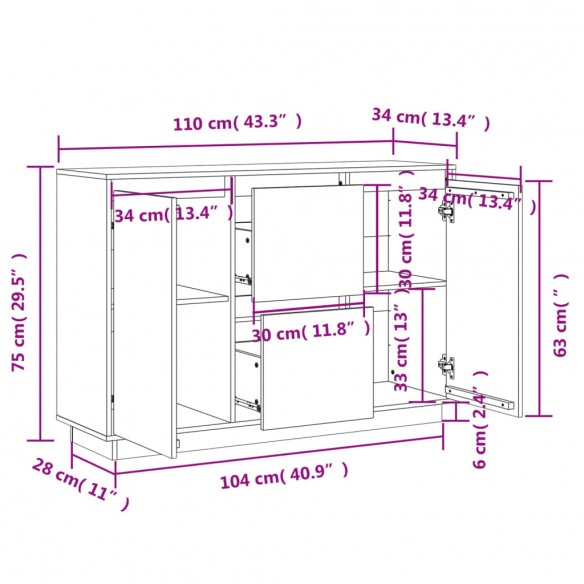 Buffet 110x34x75 cm bois massif de pin