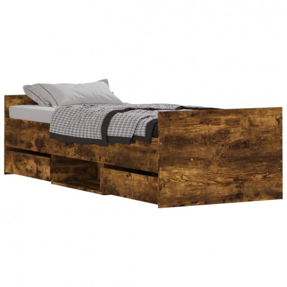 Cadre de lit tête de lit et pied de lit chêne fumé 75x190 cm