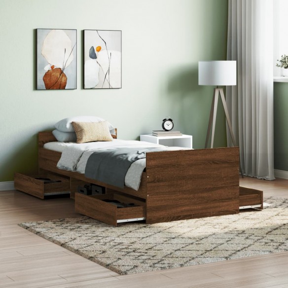 Cadre de lit tête de lit et pied de lit chêne marron 75x190 cm