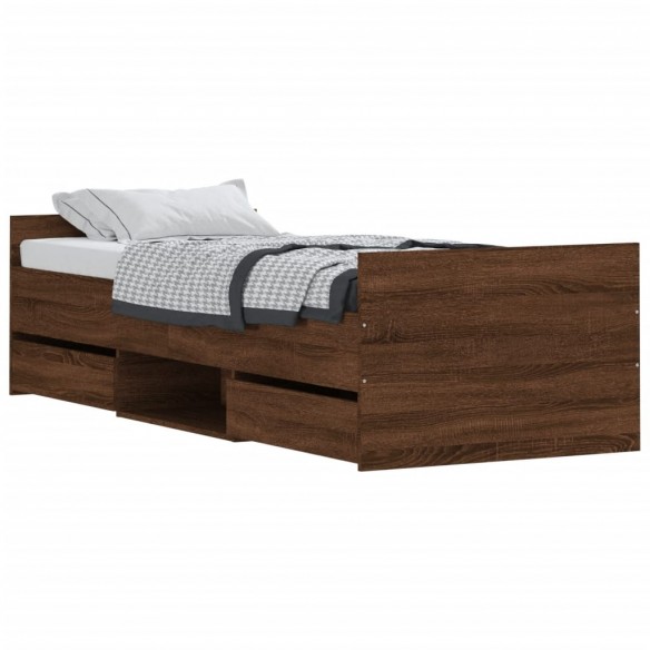 Cadre de lit tête de lit et pied de lit chêne marron 75x190 cm