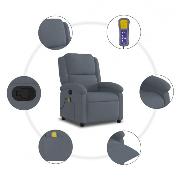 Fauteuil de massage inclinable gris foncé velours