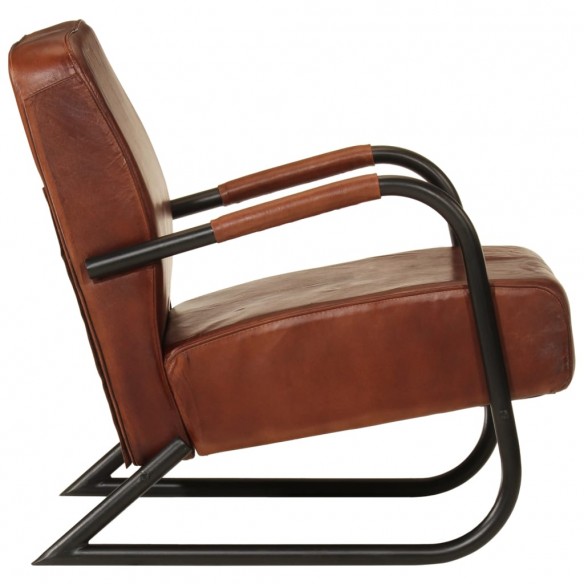 Fauteuil marron cuir véritable