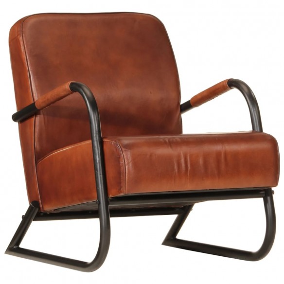 Fauteuil marron cuir véritable