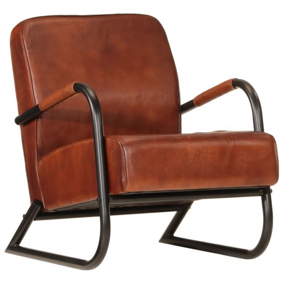 Fauteuil marron cuir véritable