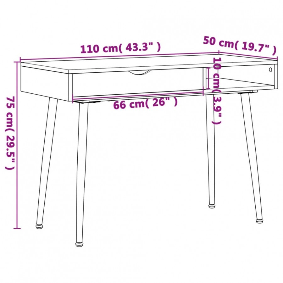 Bureau d'ordinateur avec tiroir marron 110x50x75 cm