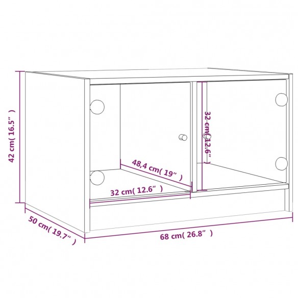 Table basse avec portes en verre chêne marron 68x50x42 cm