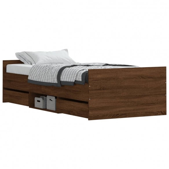 Cadre de lit tête de lit et pied de lit chêne marron 100x200 cm