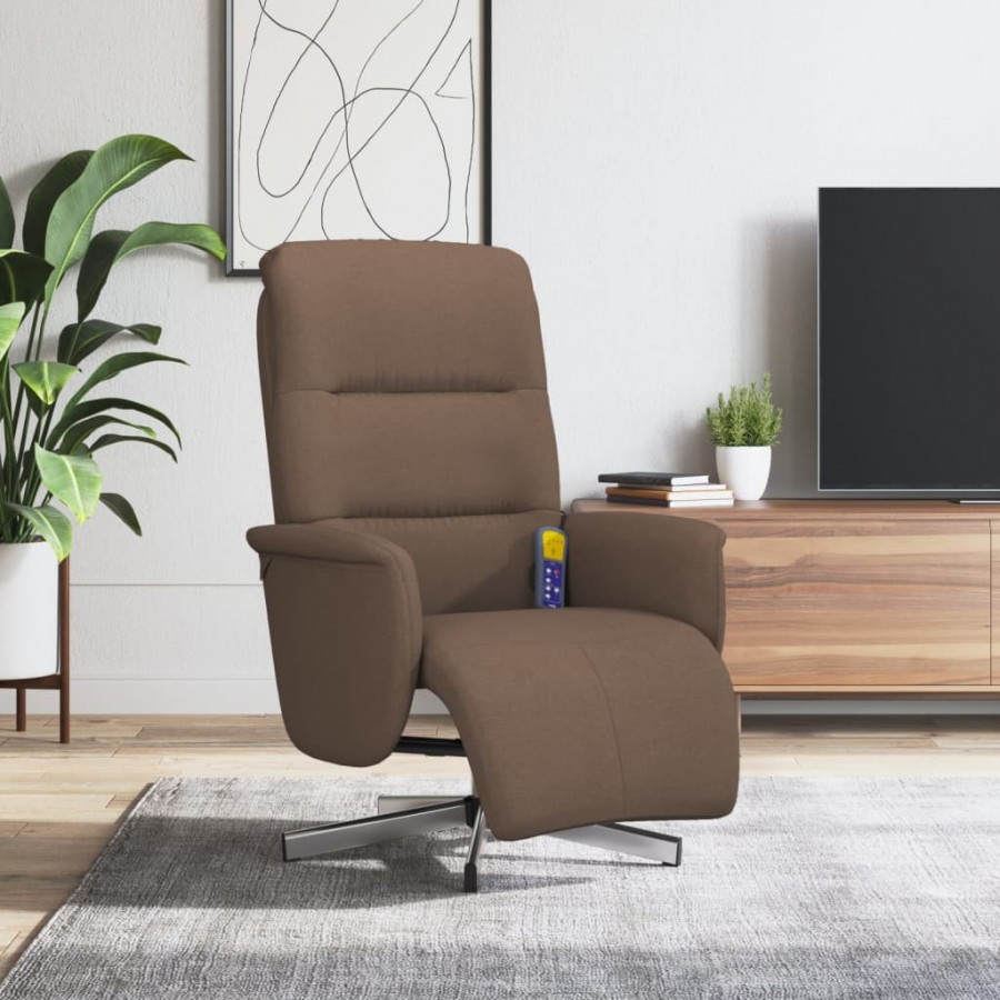 Fauteuil inclinable de massage avec repose-pieds marron tissu