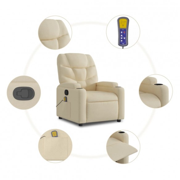 Fauteuil de massage inclinable Crème Tissu