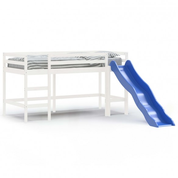 Lit mezzanine enfants toboggan blanc 80x200 cm bois pin massif