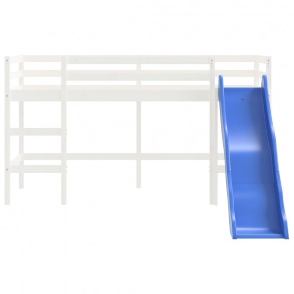 Lit mezzanine enfants toboggan blanc 80x200 cm bois pin massif