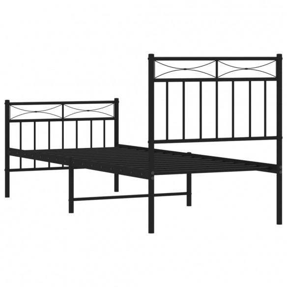 Cadre de lit métal avec tête de lit/pied de lit noir 75x190 cm