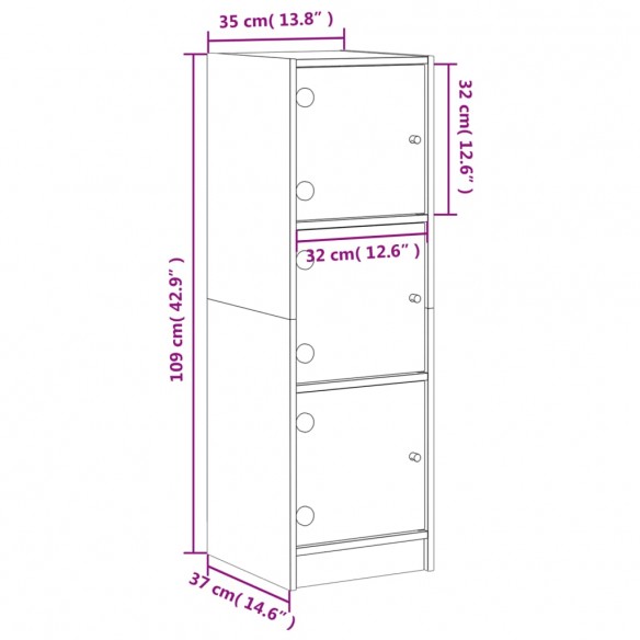 Buffet avec portes en verre blanc 35x37x109 cm