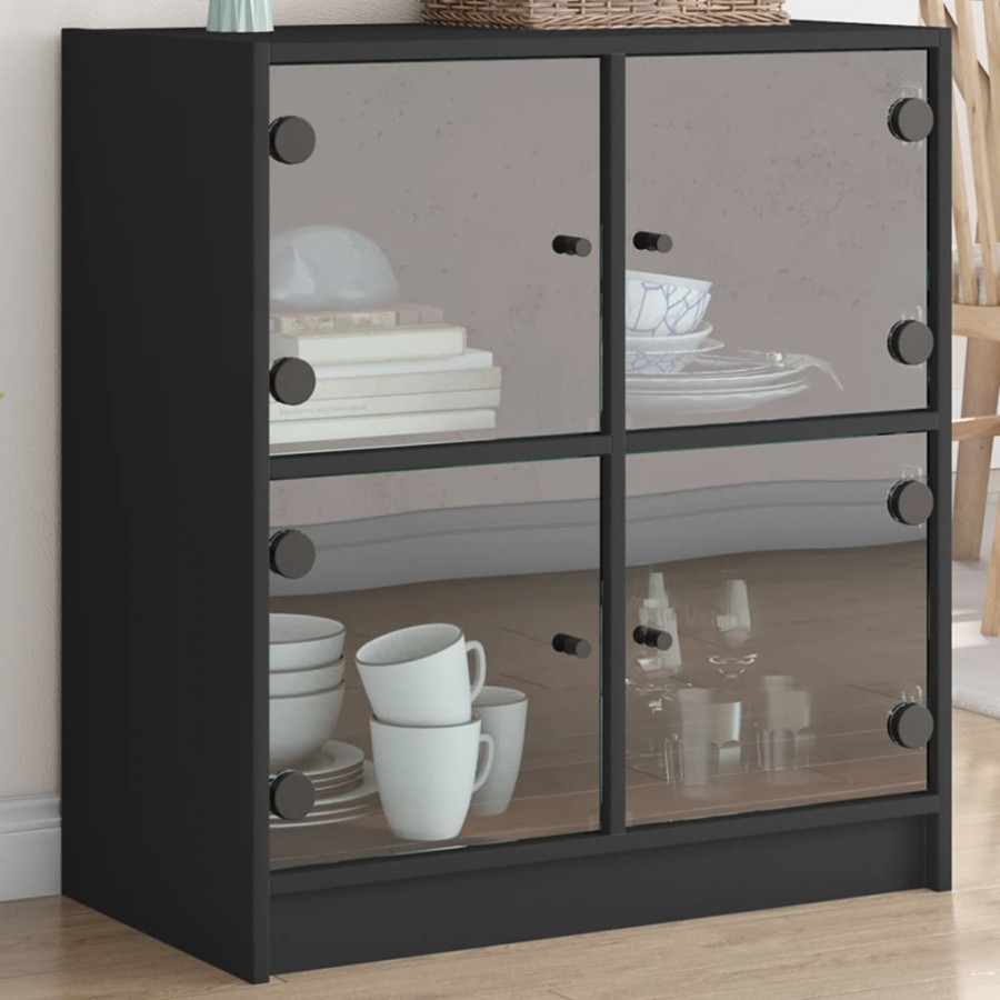 Armoire latérale avec portes en verre noir 68x37x75,5 cm