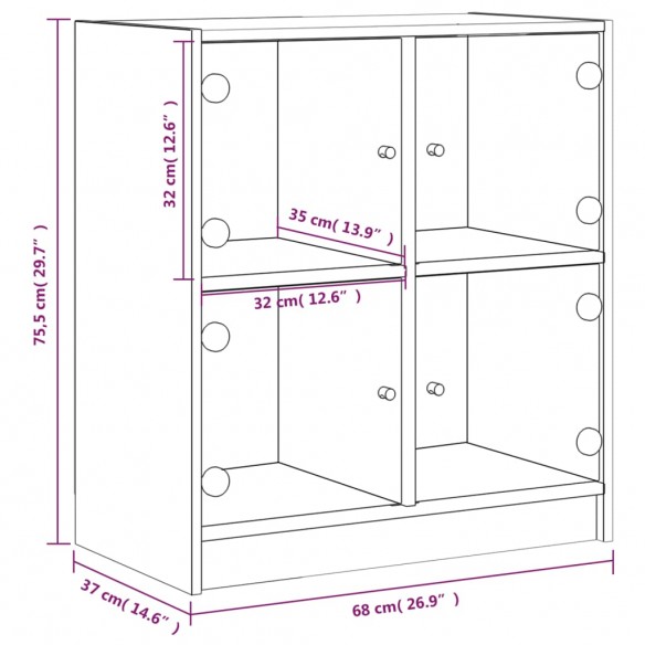 Armoire latérale avec portes en verre noir 68x37x75,5 cm