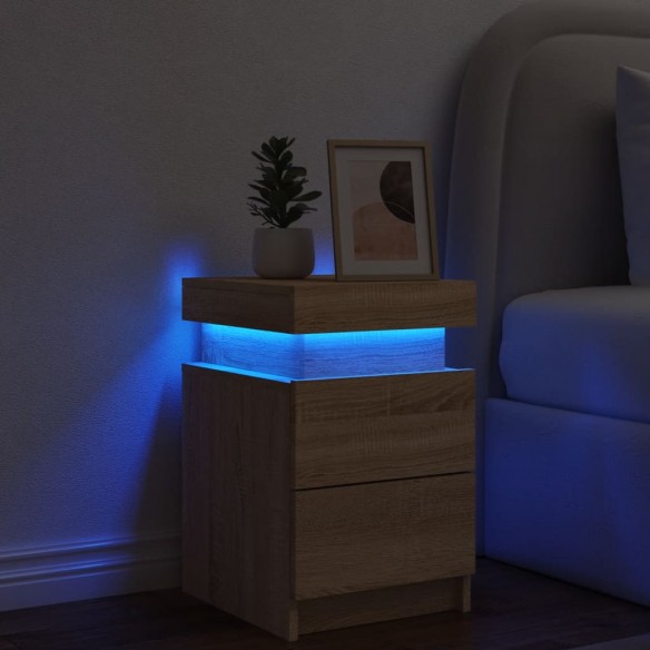 Table de chevet avec lumières LED chêne sonoma 35x39x55 cm