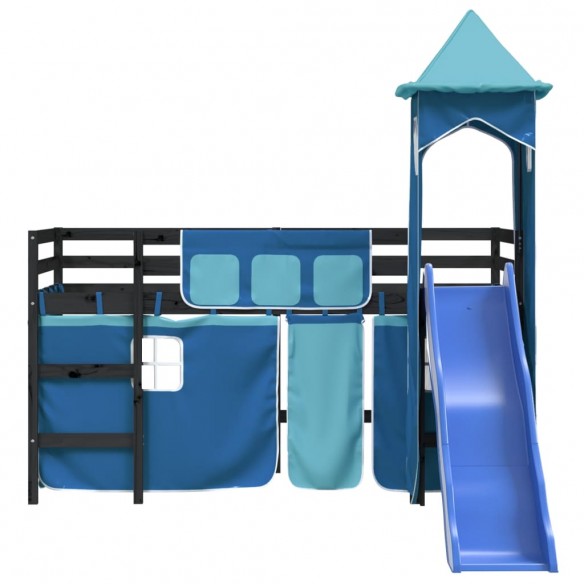 Lit mezzanine enfants avec tour bleu 90x200 cm bois pin massif