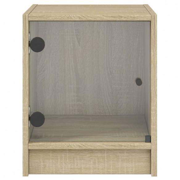 Table de chevet avec porte en verre chêne sonoma 35x37x42 cm