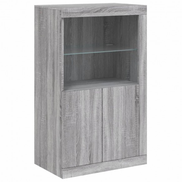 Armoire latérale et lumières LED sonoma gris bois d'ingénierie