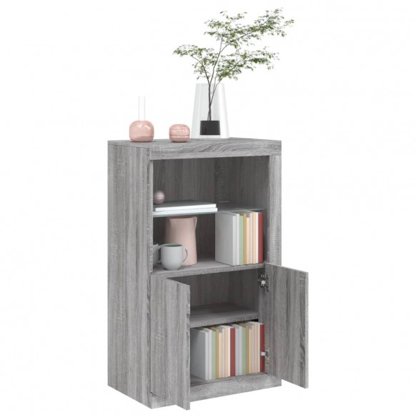 Armoire latérale et lumières LED sonoma gris bois d'ingénierie