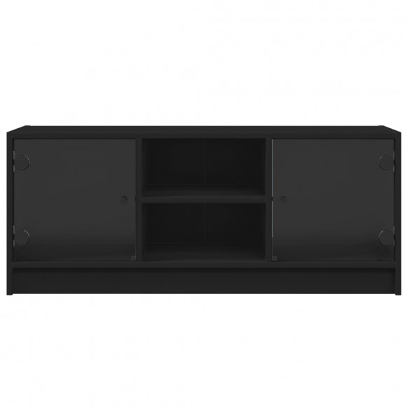 Meuble TV avec portes en verre noir 102x37x42 cm