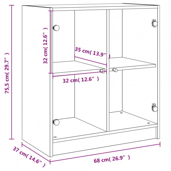 Armoire latérale avec portes en verre blanc 68x37x75,5 cm