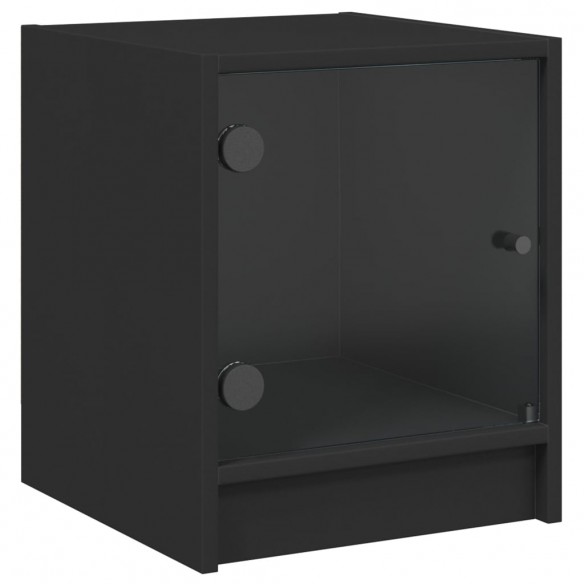 Table de chevet avec porte en verre noir 35x37x42 cm