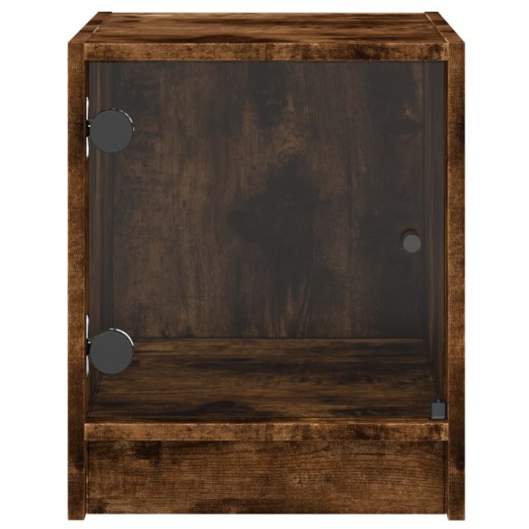Table de chevet avec porte en verre chêne fumé 35x37x42 cm