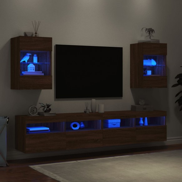 Meubles TV muraux lumières LED 2 pcs chêne marron 40x30x60,5 cm