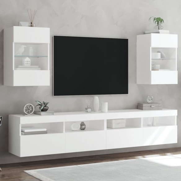 Meubles TV muraux avec lumières LED 2 pcs blanc 40x30x60,5 cm