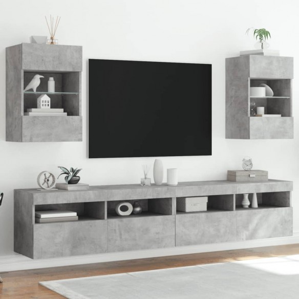 Meubles TV muraux et lumières LED 2pcs gris béton 40x30x60,5 cm