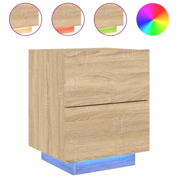 Armoire de chevet avec lumières LED chêne sonoma