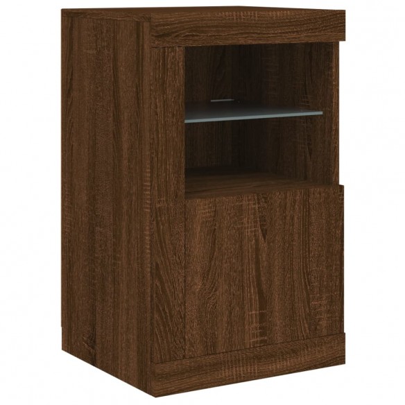 Armoire latérale avec lumières LED chêne marron bois ingénierie