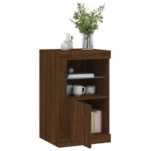 Armoire latérale avec lumières LED chêne marron bois ingénierie