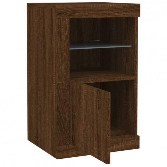 Armoire latérale avec lumières LED chêne marron bois ingénierie