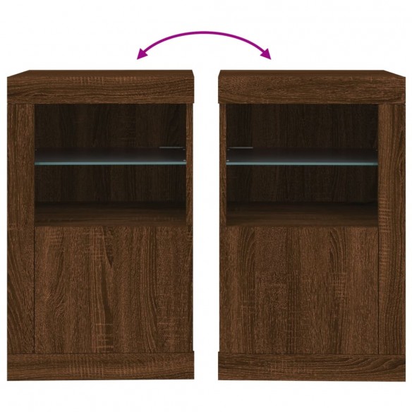 Armoire latérale avec lumières LED chêne marron bois ingénierie