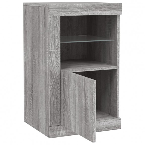 Armoire latérale et lumières LED sonoma gris bois d'ingénierie