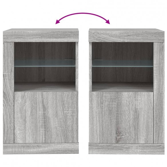 Armoire latérale et lumières LED sonoma gris bois d'ingénierie