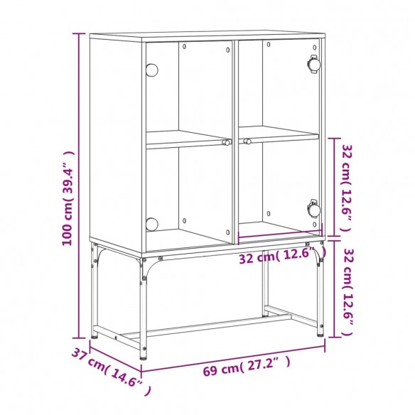 Armoire latérale avec portes en verre chêne marron 69x37x100 cm