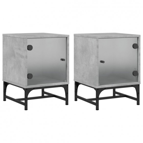 Tables de chevet et portes vitrées 2 pcs gris béton 35x37x50 cm