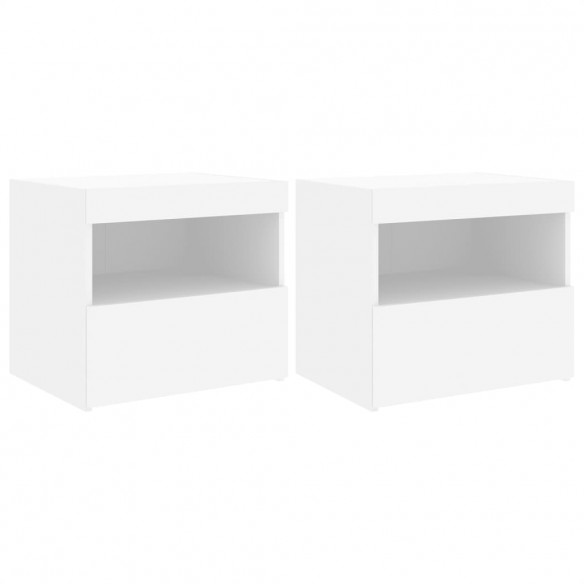 Tables de chevet avec lumières LED 2 pcs blanc 50x40x45 cm