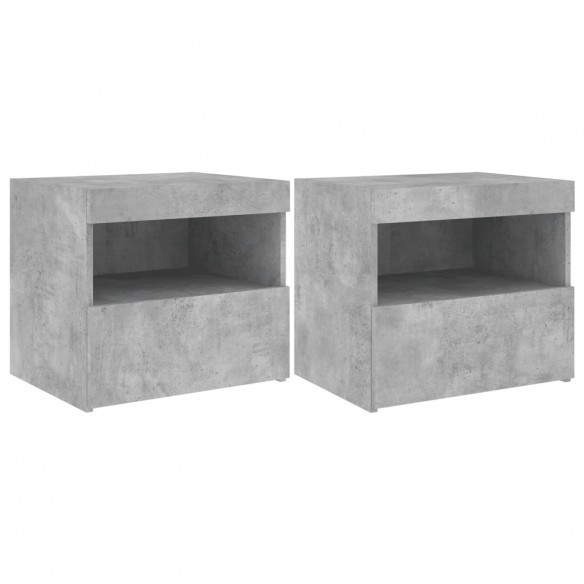 Tables de chevet avec lumières LED 2 pcs gris béton 50x40x45 cm