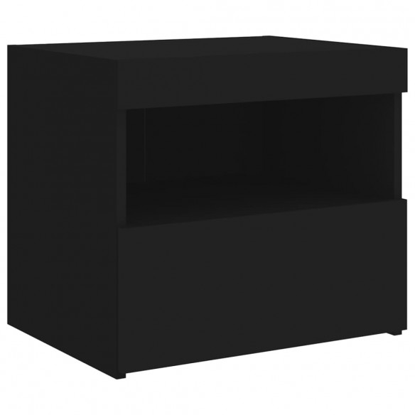 Tables de chevet avec lumières LED 2 pcs noir 50x40x45 cm