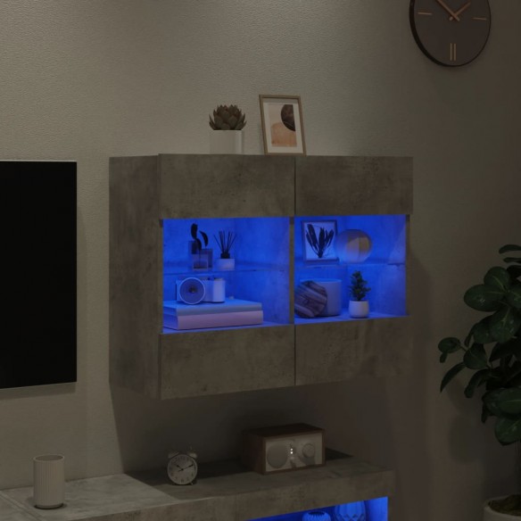 Meuble TV mural avec lumières LED gris béton 78,5x30x60,5 cm